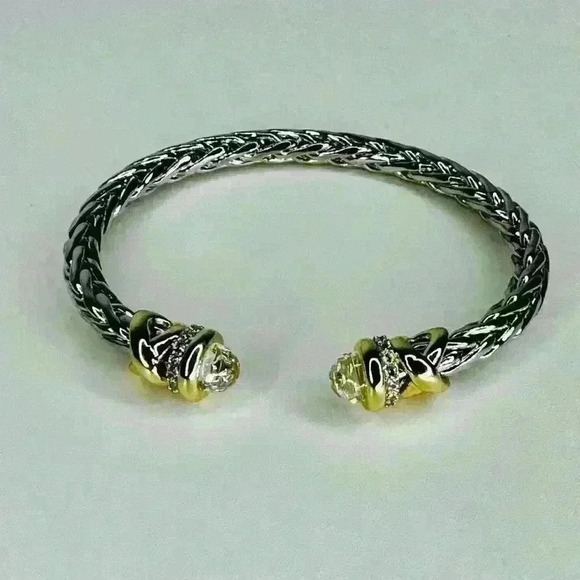 TWO TONE BRAIDED CLEAR CZ CUFF - Picture 4 of 7